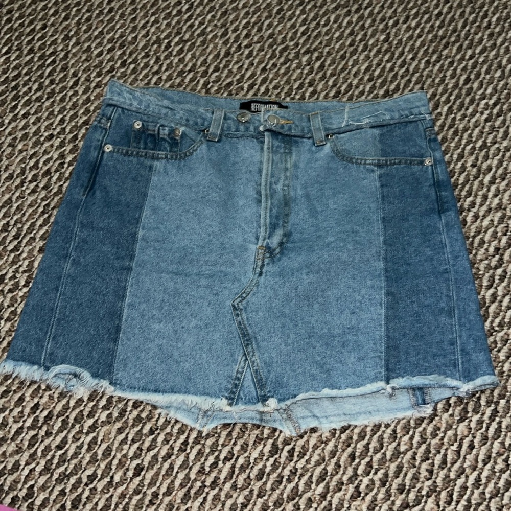 Reformation mixed denim skirt